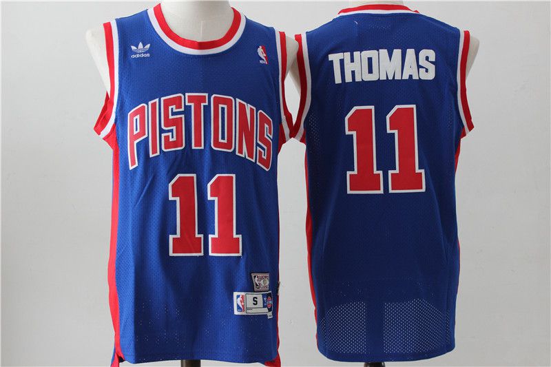 Men Detroit Pistons #11 Thomas Blue Throwback Stitched NBA Jersey